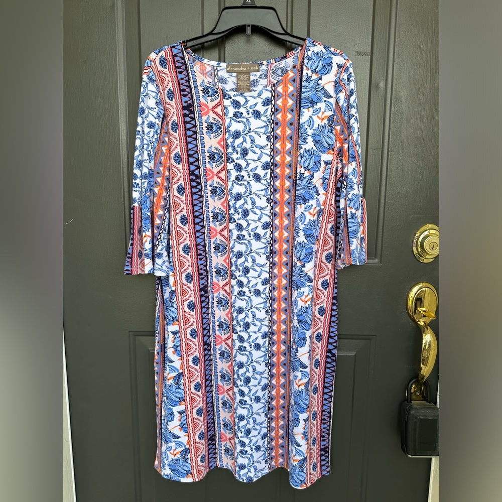 Alexandra + Oak Women's Dress Boat Neck Classic Pale Combo Stretch Dress Size L